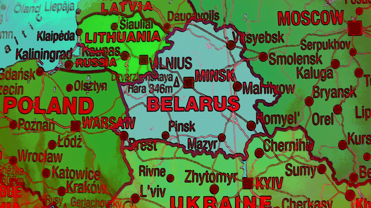 Political map of Eastern Europe centered on Belarus and neighboring countries
