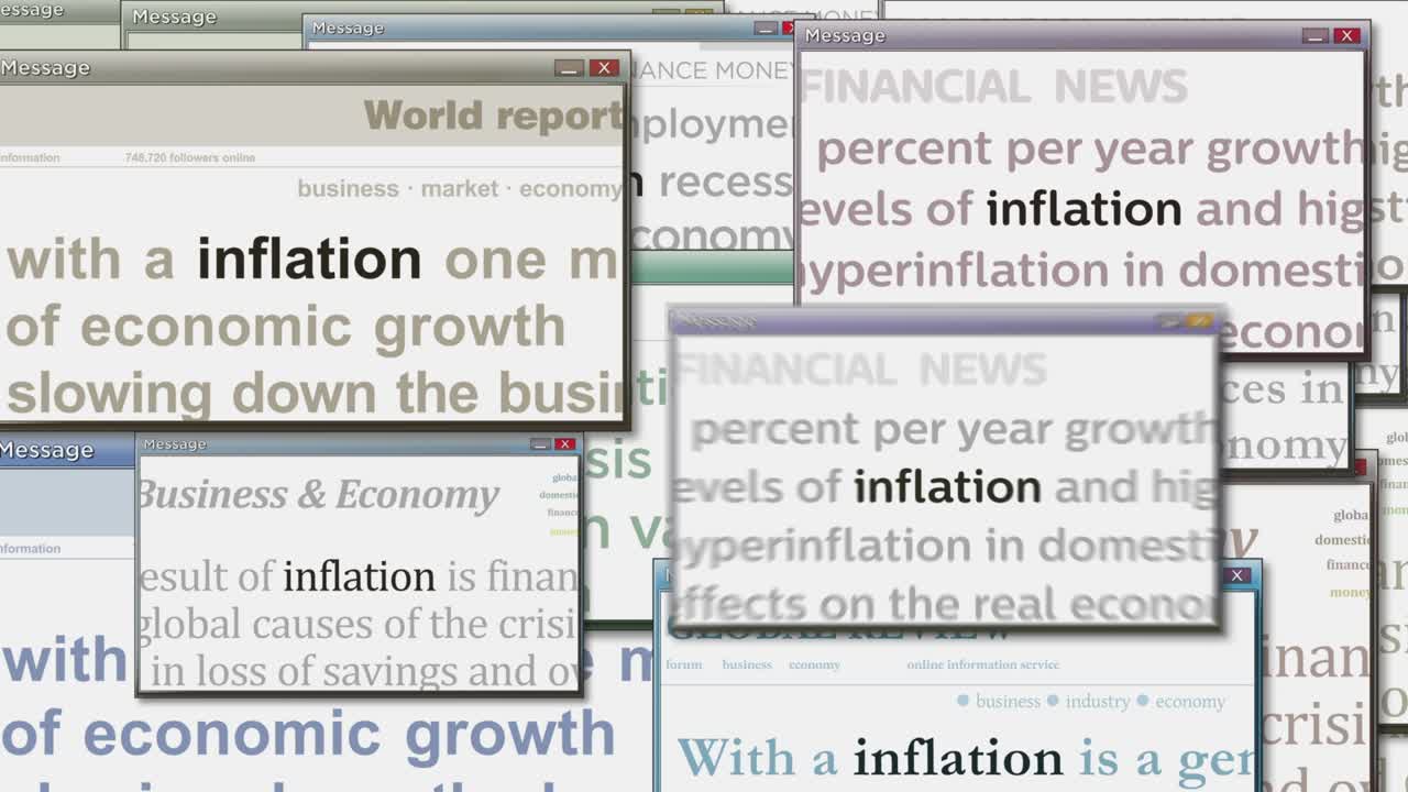 Pop up windows with inflation, recession and economy crisis seamless looped animation
