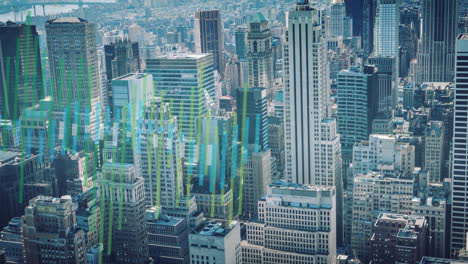 animation of financial data processing over buildings