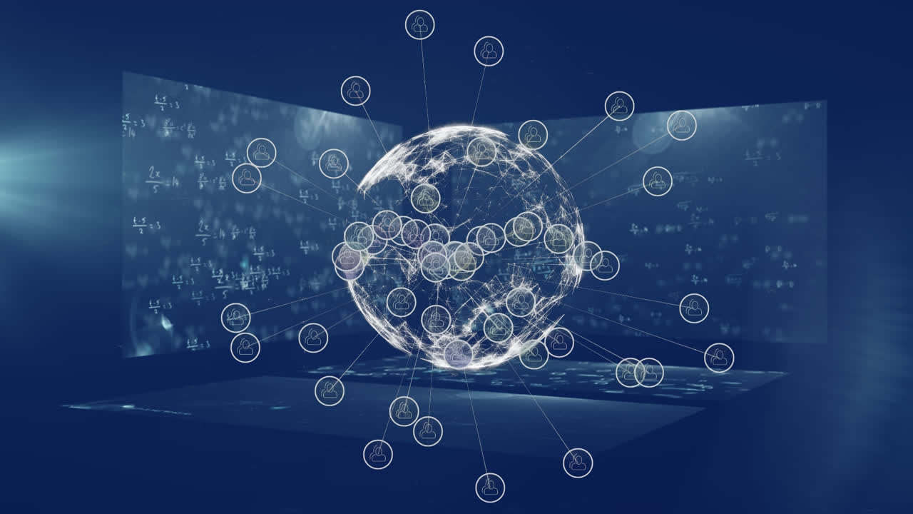 수학적 방정식에 대한 회전하는 지구에 대한 연결 아이콘의 웹