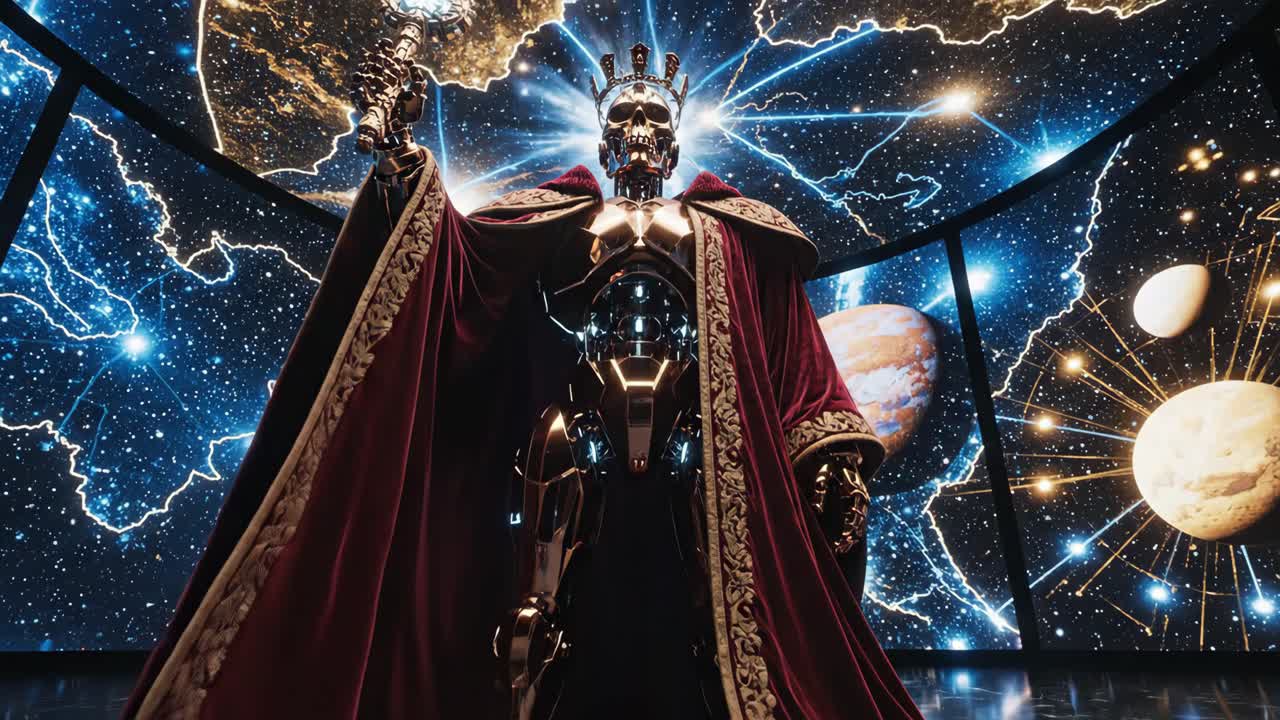 Futuristic Robot King in a Space Throne Room