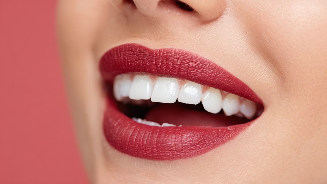 Vibrant Red Lips and Radiant Smile: A Close-Up Study of Lipstick and Dental Care Showcasing the Perfect Balance of Beauty and Confidence in Everyday Life