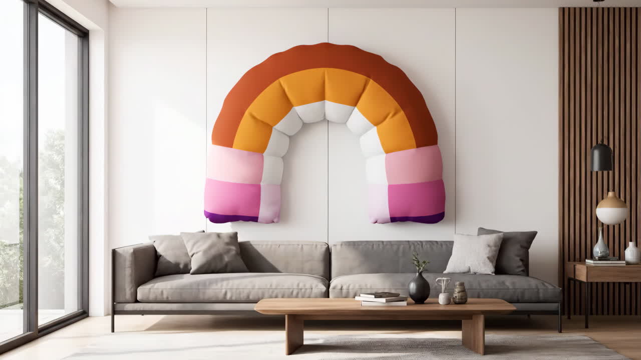 Living room with lesbian pride rainbow decoration