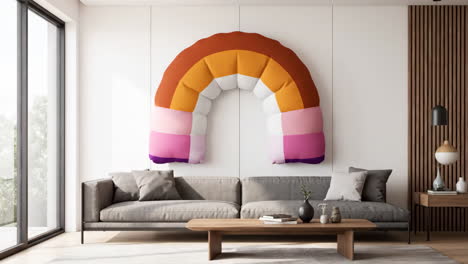 living room with lesbian pride rainbow decoration