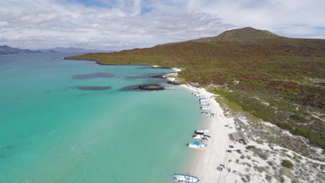 Aerial-shot-of-a-beautiful-calm-beach-in-the-Coronado-Island,-Loreto-Bay-National-Marine-Park,-Baja-California-Sur