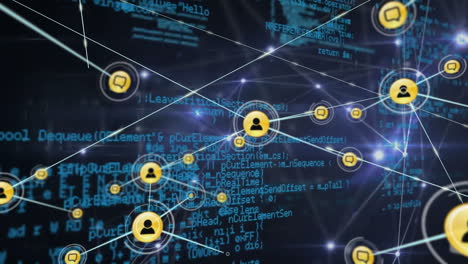animazione della rete di connessioni con icone sull'elaborazione dei dati