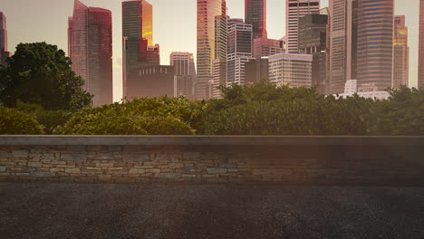 panorama of city landscape with many big buildings and park in summer day