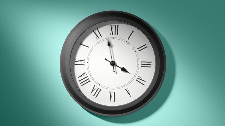 Latin Clock Face on Cyan Blue Aquamarine Celadon Sea-Green Wall in Time Lapse