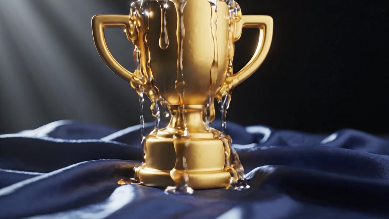A gleaming golden trophy stands proud against a dark background, the light reflecting off its shiny surface, symbolizing achievement and triumph in competition.