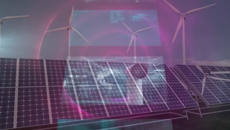 animación del escaneo de alcance y el procesamiento de datos sobre turbinas eólicas y paneles solares