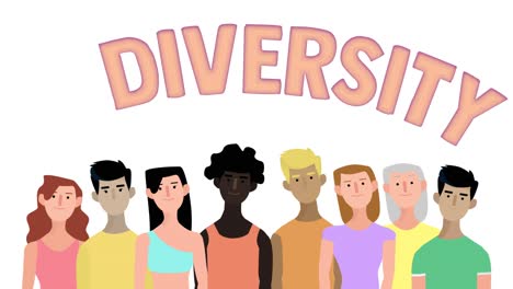 animated illustration of multiethnic people with the word diversity