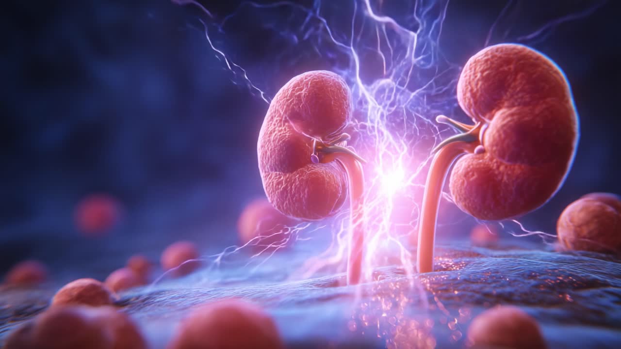 A Stunning Visualization of Human Kidneys Connecting Through Energy, Showcasing the Vital Role They Play in Filtering Blood and Maintaining Homeostasis in the Body