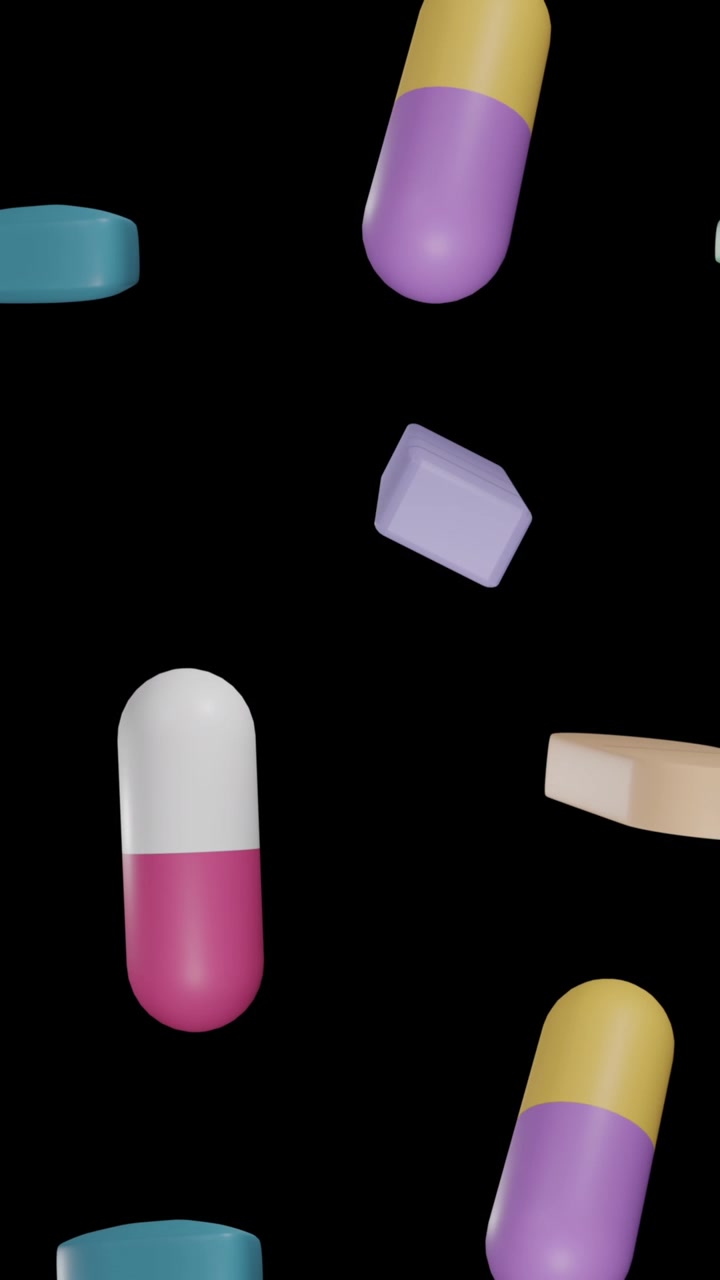 Animation of floating pills on black background