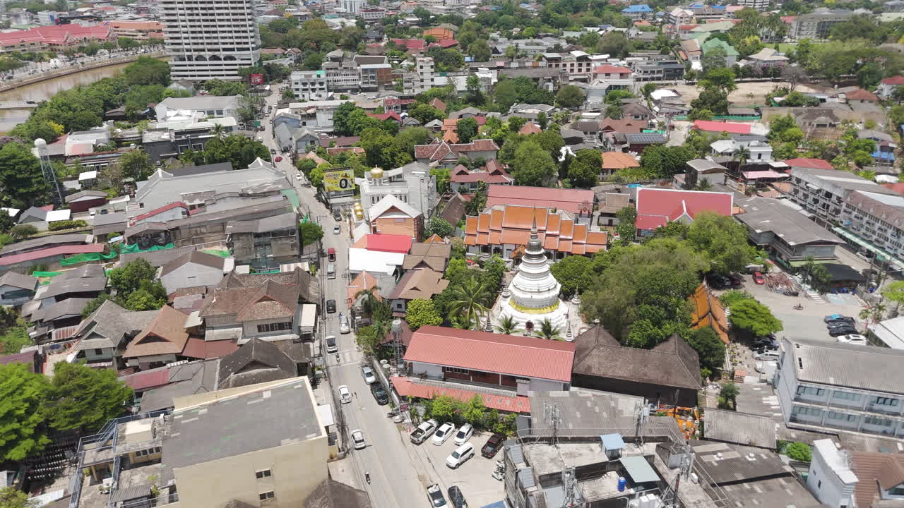 Panoramic Aerial View Of Wat Ket Karam Buddhist Temple In Chiang Mai, Thailand.
