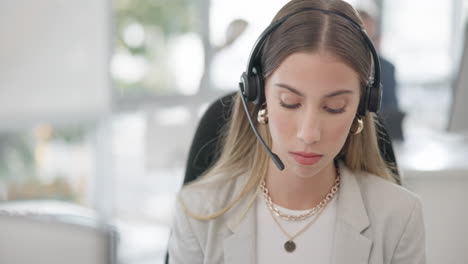 Confused,-computer-and-a-woman-in-a-call-center