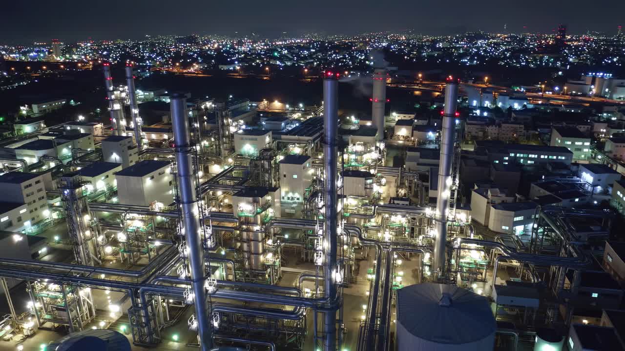 Night view of a modern industrial power plant