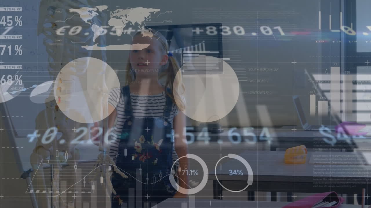 анимация обработки финансовых данных среди различных школьников на уроке биологии