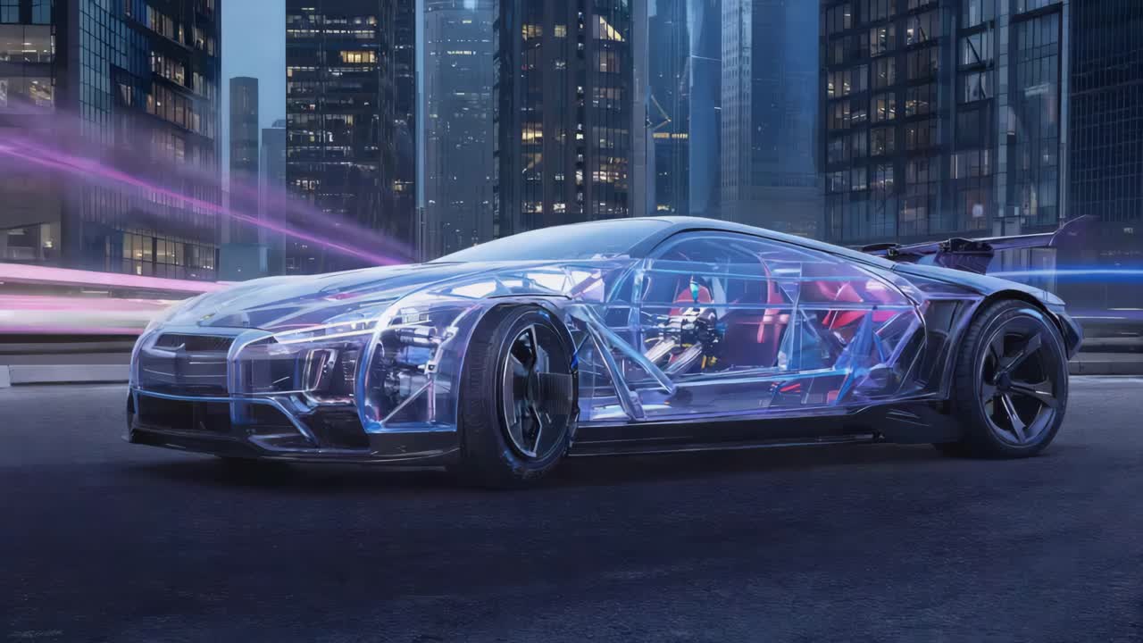 Futuristic Transparent Car in Cityscape