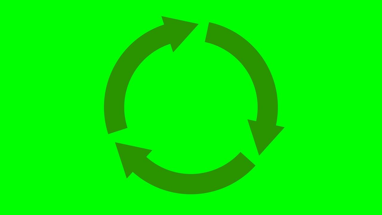 Round Recyclable Symbol Animation Loop on green background (flat design)