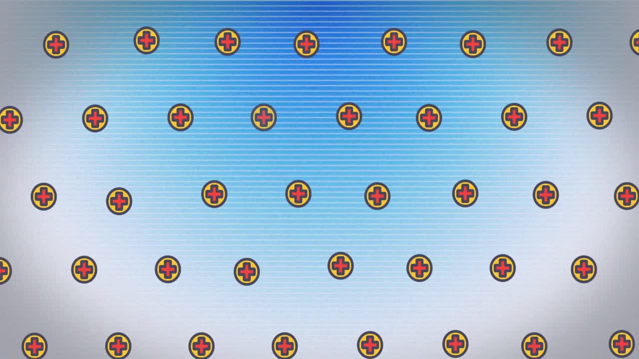 파란색 배경 위에 움직이는 의료 십자가의 애니메이션