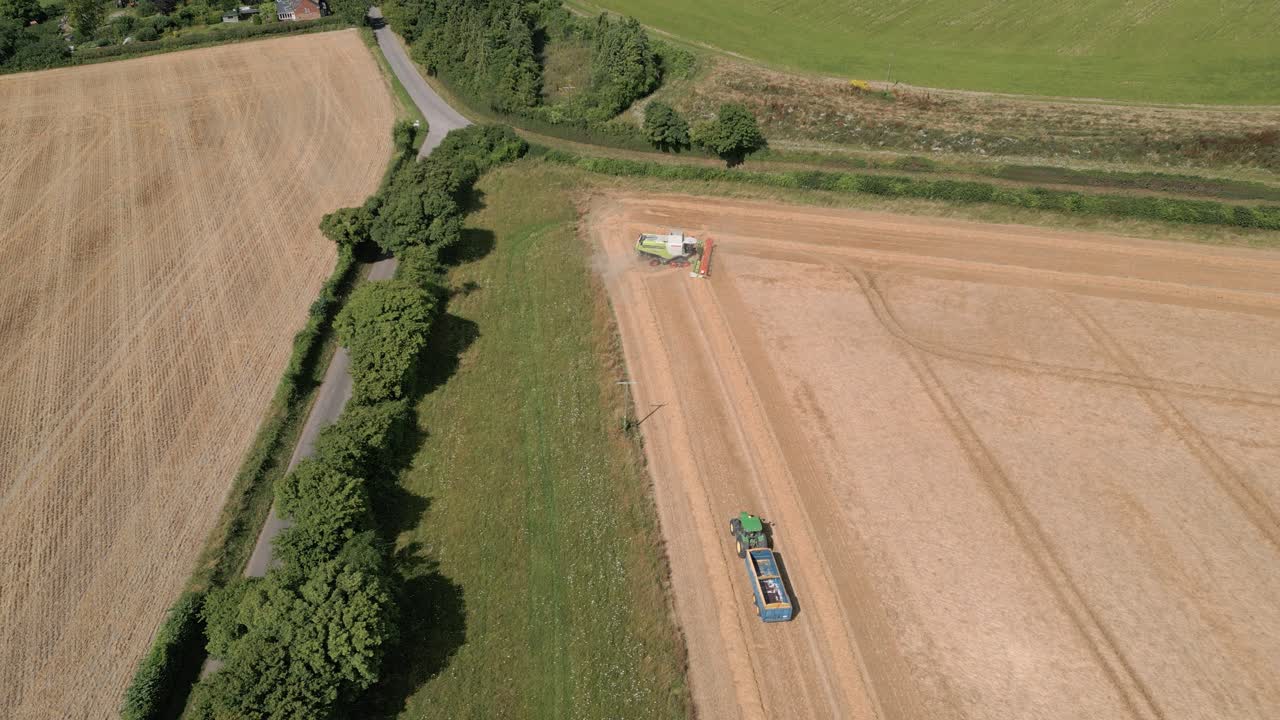 Harvester Combined Tractors In Wilton, United Kingdom. Aerial Shot