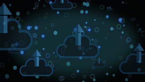 animation of shapes over clouds with arrows on black background