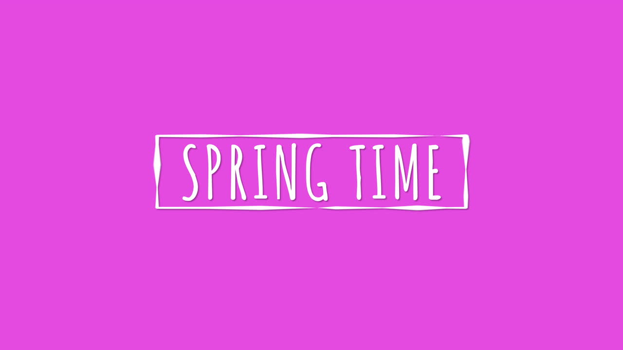 Spring Time a playful pink background with handwritten white letters