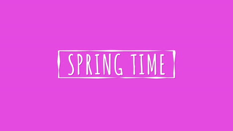 spring time a playful pink background with handwritten white letters