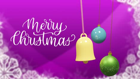 Animation-of-christmas-greetings-text-over-christmas-decorations-on-purple-background
