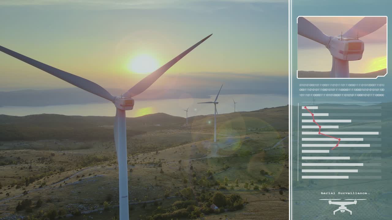 drone térmico que captura datos de la turbina eólica para la vigilancia digital