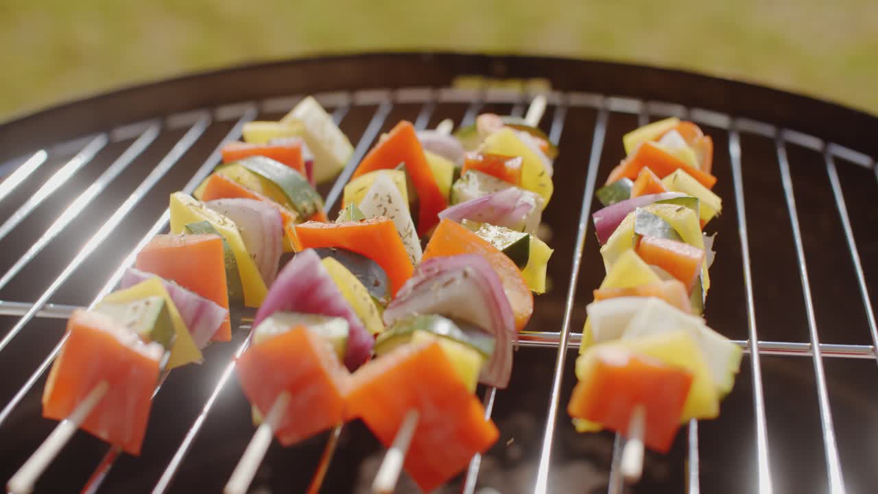 신선한 야채를 곁들인 건강한 다채로운 케밥