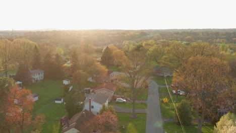 aerial pullback reveals american neighborhood homes