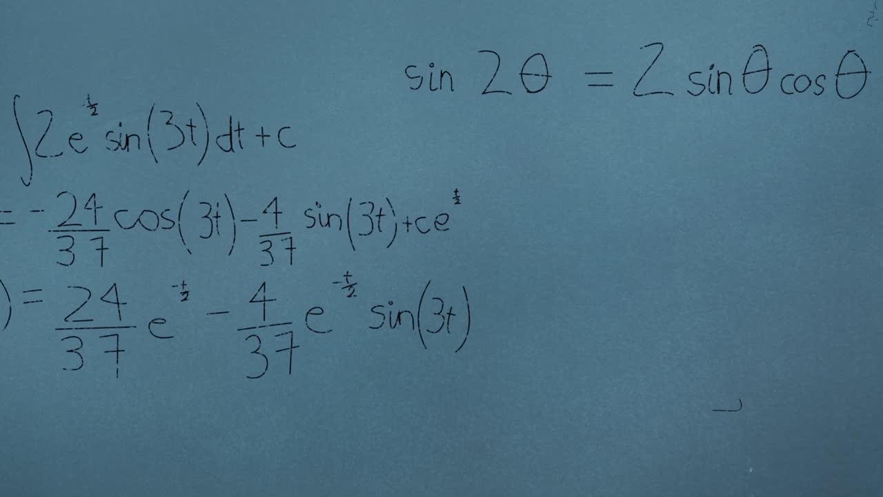 Animation of mathematical equations over blue background