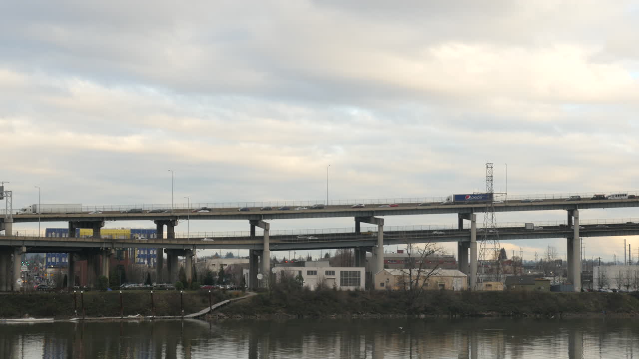 Marquam Bridge in Portland Oregon USA America on the Willamette river shot in 4k High Resolution