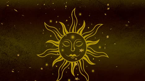 Animation-of-stars-over-sun-on-brown-background
