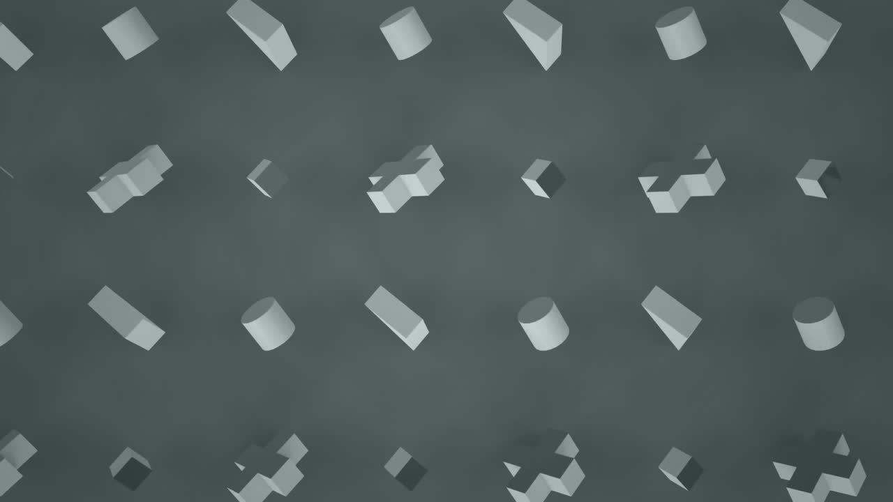 Animation of rows of abstract shapes moving on grey background