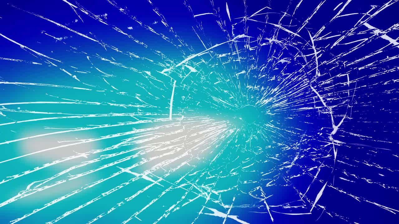 Cracked glass with flashing red and blue emergency lights. Shattered glass with pulsating red and blue emergency lights. Abstract background for crime, emergency, danger, security concept