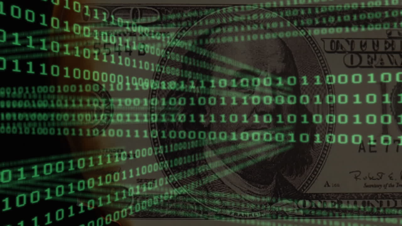animación del procesamiento de datos sobre el billete de dólar estadounidense