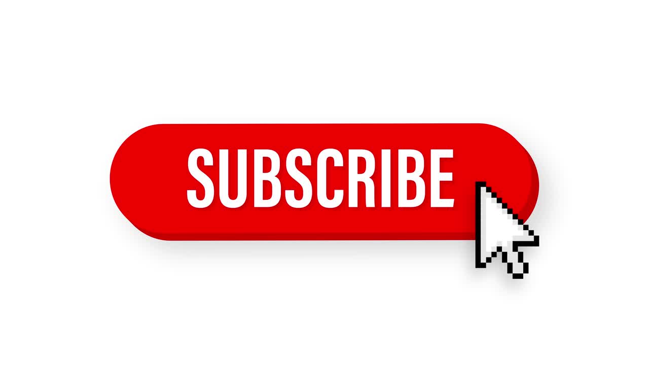 Red rounded subscribe button on white background. Motion graphics.