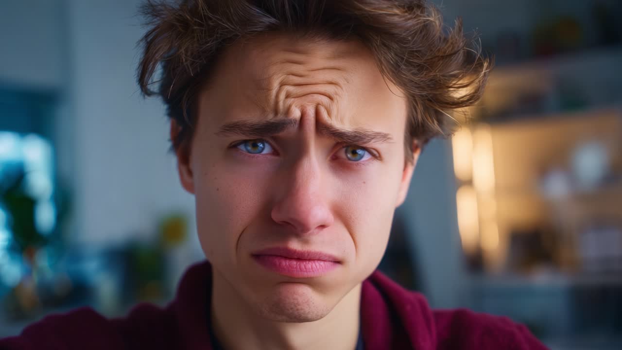 Primer plano de una expresión emocional de decepción y tristeza capturada en dos fotogramas, que destaca la vulnerabilidad y la lucha personal a través de sutiles gestos faciales.
