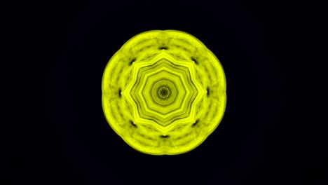 animación abstracta de formas geométricas que giran en caleidoscopio sobre el fondo negro. animación. caleidoscope hipnótico con movimiento fractal de colores