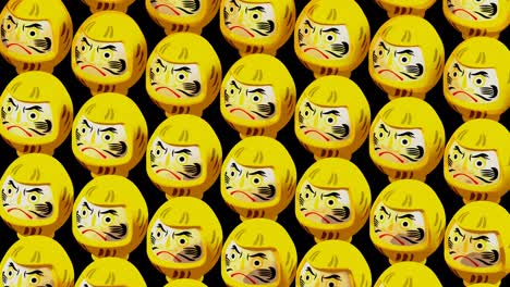 muñecas amarillas de daruma en fondo negro. animación de bucle capaz para el fondo.
