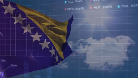 animación del procesamiento de datos financieros sobre la bandera de bosnia y herzegovina