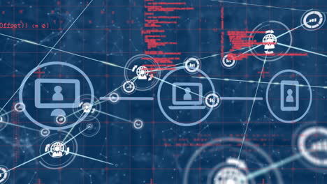 animación de la red de conexiones con iconos sobre el procesamiento de datos