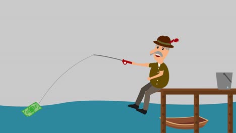 a man fishing a banknote - animation