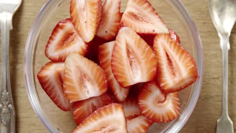 close-up of strawberries slices in bowl