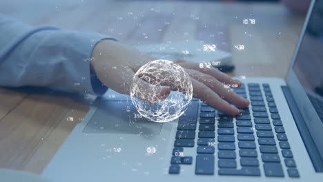animación de la red de conexiones en todo el mundo y empresario caucásico usando computadora