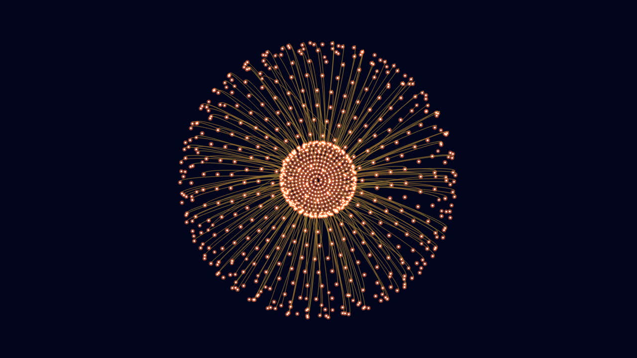 esfera de oro futurista en movimiento con puntos y líneas en el espacio oscuro