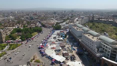 aerial-footage-of-Erbil-city,-market