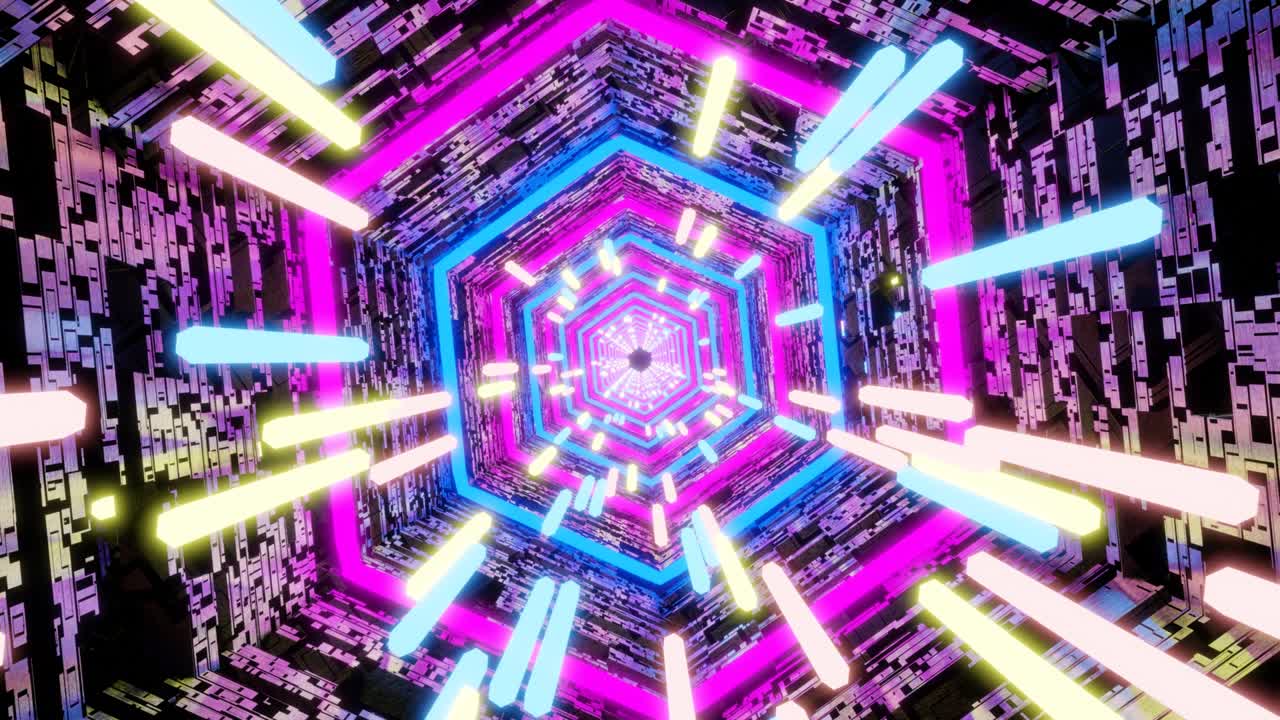 agujero de gusano a través del tiempo y el espacio. gráfico de movimiento volando en túnel tecnológico digital. cuadrado de túnel digital de grandes datos 3d con matriz futurista. fondo de movimiento tecnológico y de conexión.